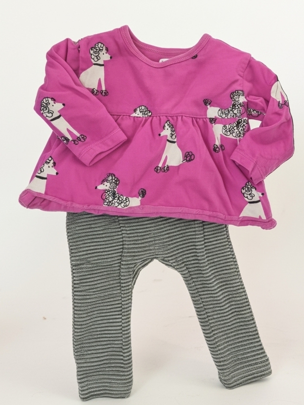Tea Collection Pink Poodle Top with Gray Striped Leggings Kids Matching Set